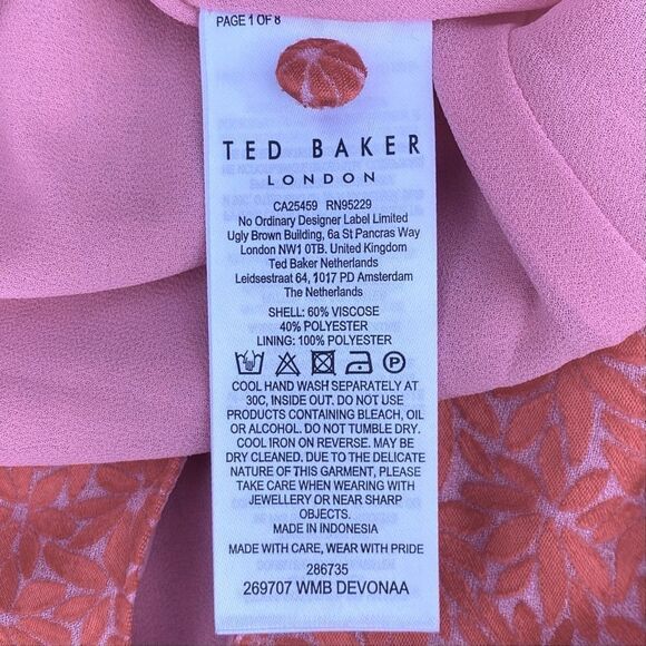 NWT New Ted Baker London Devonna Coral Floral Ruffle US 12/XL (TB 5) - Picture 12 of 12